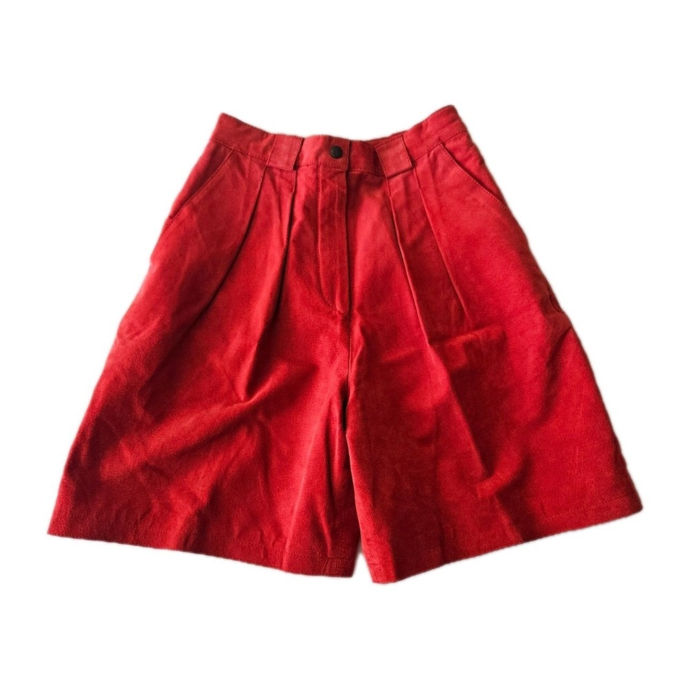 Vtg Global Identity G3 Red Leather Suede High Waist Trouser Shorts Classic 7/8